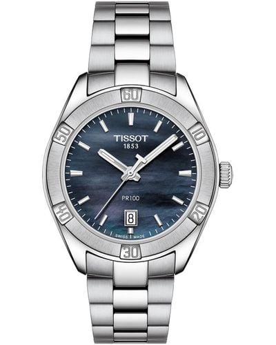 Tissot Swiss Pr 100 Sport Chic T-classic Gray Stainless Steel Bracelet Watch 36mm