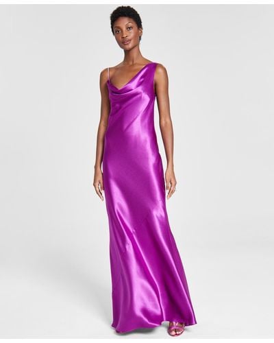 Adrianna Papell Satin Column Gown - Purple