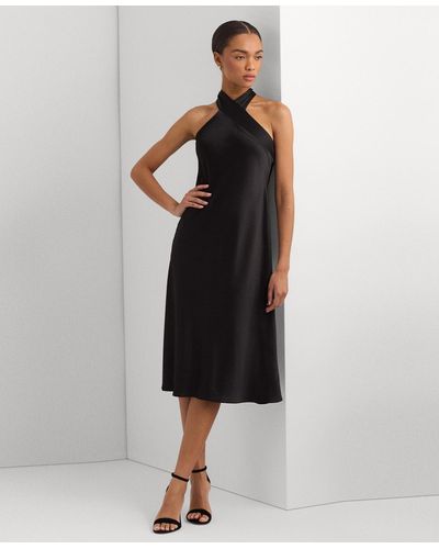 Lauren by Ralph Lauren Satin Halter A-line Dress - Black