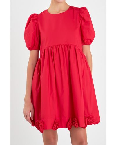 English Factory Poplin Corsage Mini Dress - Red
