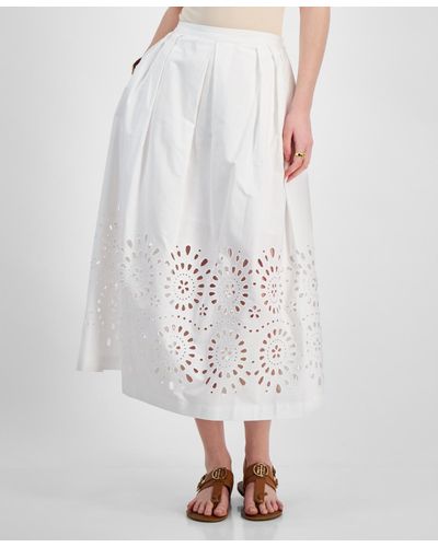 Tommy Hilfiger Cotton Eyelet-border A-line Skirt - White