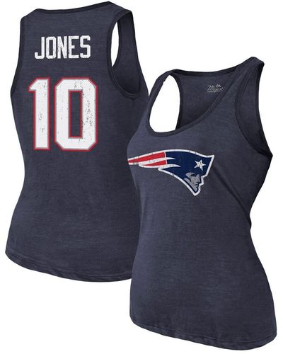 Majestic Threads Mac Jones New England Patriots Player Name And Number Tri-blend Tank Top - Blue