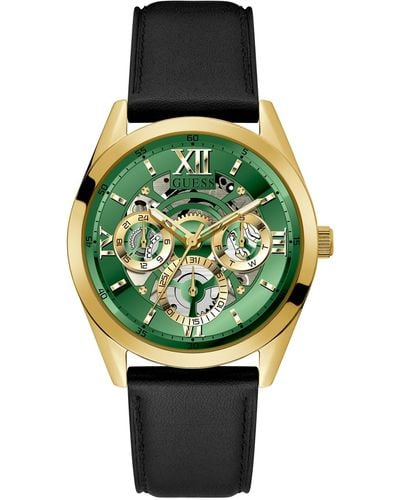 Guess Multi-function Genuine Leather Watch 42mm - Green