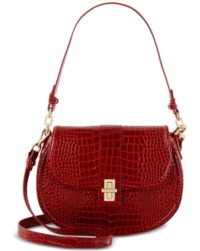 Brahmin Cynthia Glissandro Small Embossed Leather Shoulder Bag - Red