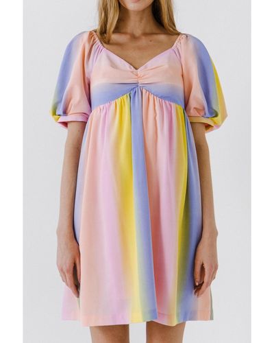 English Factory Color Stripe Babydoll Dress - Pink