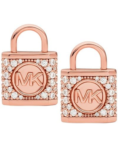 Michael Kors 14k Rose Gold-plated Sterling Silver Pave Lock Stud Earrings - Pink