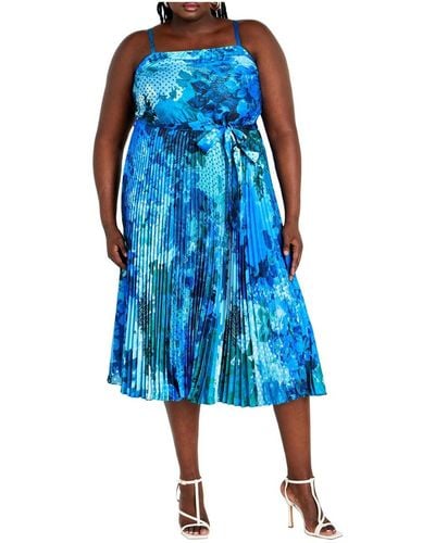City Chic Plus Size Jayda Pleat Print Midi Dress - Blue
