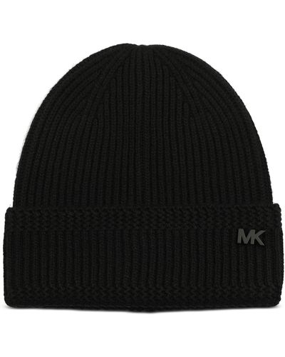 Michael Kors Racked Ribbed Cuffed Logo Hat - Black