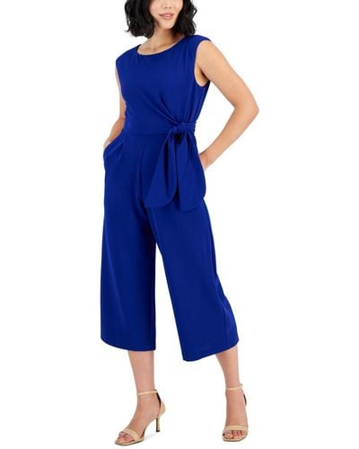 Tahari Petite Round-neck Sleeveless Side-tie Jumpsuit - Blue