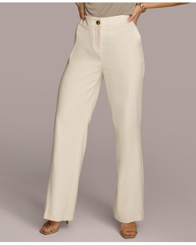 Donna Karan Linen-blend Straight-leg Pants - Natural