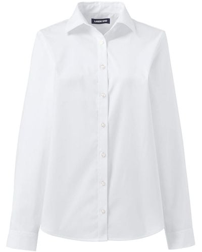 Lands' End School Uniform No Gape Long Sleeve Stretch Shirt - White
