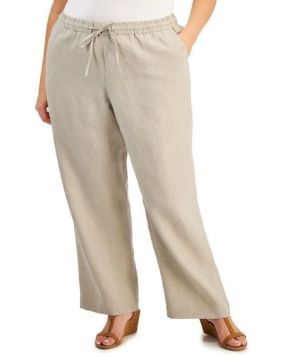 Charter Club Plus Size 100% Linen Pants - Natural