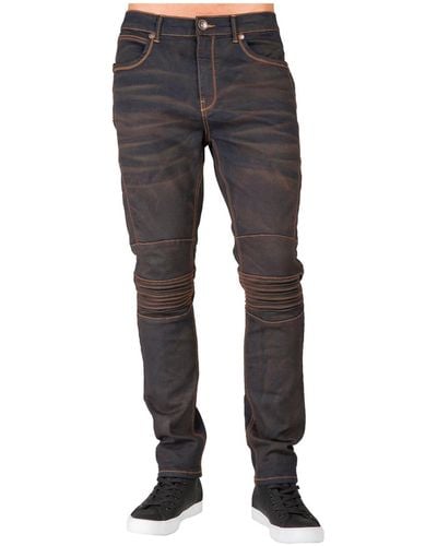 Level 7 Premium Stretch Denim Moto Jeans Slim Tapered Fit Copper Wash - Gray