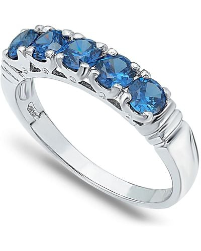 Macy's Cubic Zirconia Round 5 Stone Silver Plate Ring Or 18k Gold Plate - Blue