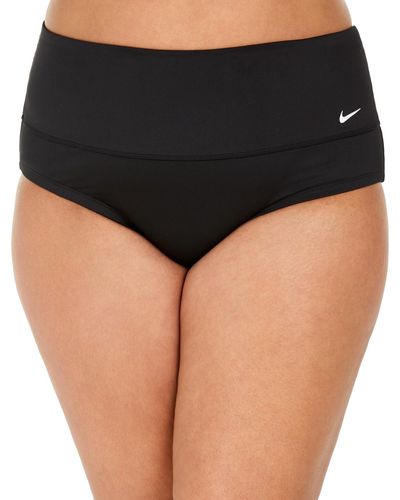 Nike Plus Size Solid Essential High-waist Banded Bikini Bottoms - Black