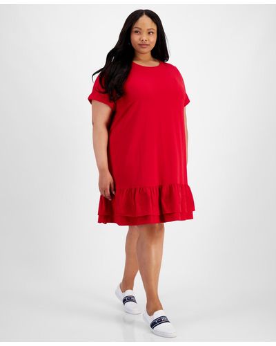 Tommy Hilfiger Plus Size Short-sleeve Tiered Embroidered Dress