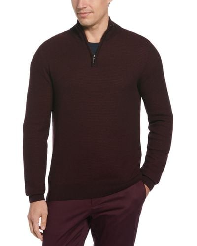 Perry Ellis Micro Check Quarter-zip Sweater - Red