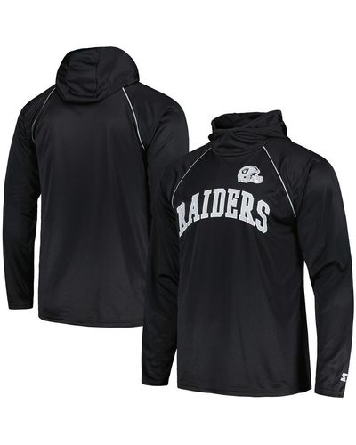 Starter Distressed Las Vegas Raiders Gridiron Classics Throwback Raglan Long Sleeve Hooded T-shirt - Black