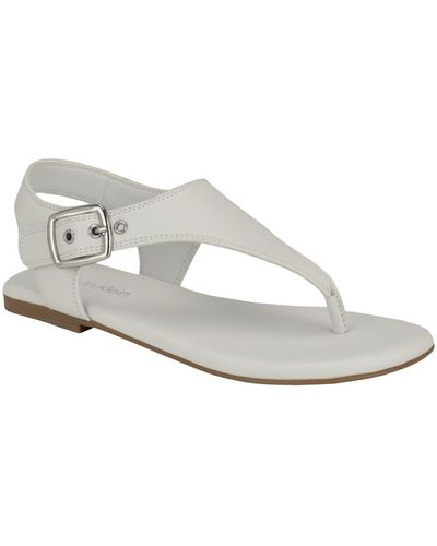 Calvin Klein Moraca Round Toe Flat Casual Sandals - White
