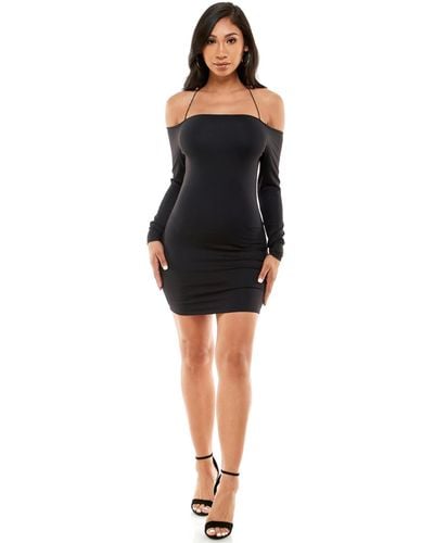 Bebe Off Shoulder Cross Neck Mini Dress - Black