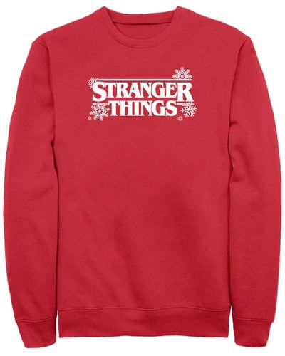 Fifth Sun Stranger Things Stranger Snowflakes Logo Crew Fleece Pullover - Red
