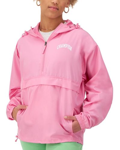 Champion Half-zipper Hooded Packable Jacket - Pink