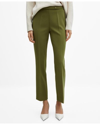 Mango Belt Straight-fit Pants - Green