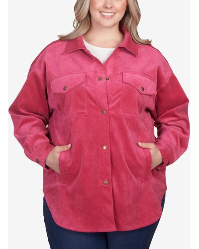 Ruby Rd. Plus Size Button Up Solid Pincord Jacket - Pink