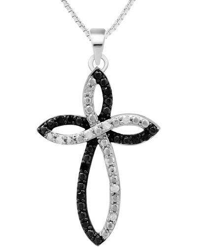 Macy's Black & White Diamond Cross 18" Pendant Necklace (1/6 Ct. T.w. - Multicolor