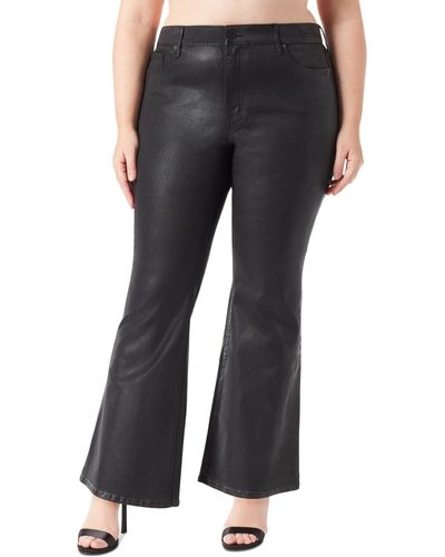 Jessica Simpson Trendy Plus Size Charmed Coated Flare Pants - Black