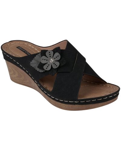 Gc Shoes Selly Flower Wedge Sandals - Black