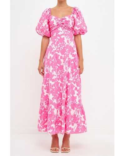 Free the Roses Floral Print Maxi Dress - Pink