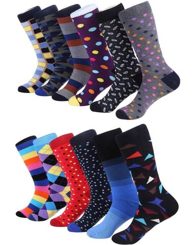 Mio Marino Bold Designer Dress Socks Pack Of 12 - Blue