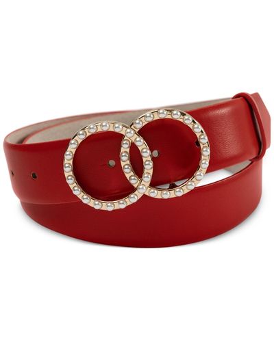 INC International Concepts Embellished Double Circle Leather Belt - Red