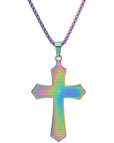 Steeltime Our Father Lord's Prayer Cross Pendant - Blue