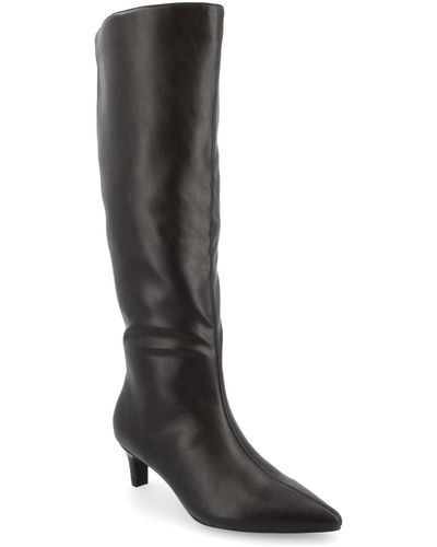 Journee Collection Tullip Tru Comfort Foam Kitten Heel Pointed Toe Regular Calf Boots - Black