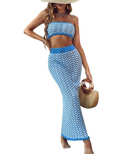 CUPSHE Crochet Tube Top & Maxi Skirt Cover-up Set - Blue