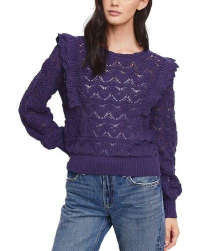 Fever Pointelle Ruffle Sweater - Purple