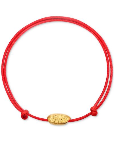 Chow Tai Fook Lucky Symbol Double Strand Imitation Leather Slider Bracelet In 24k Gold - Red