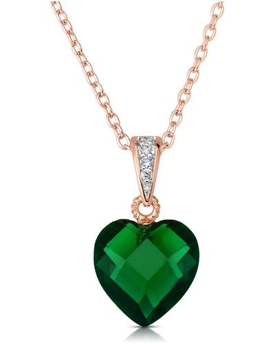 Genevive Jewelry Mothers Day Specials: Sterling Silver Cubic Zirconia Heart Shape Necklace - Green