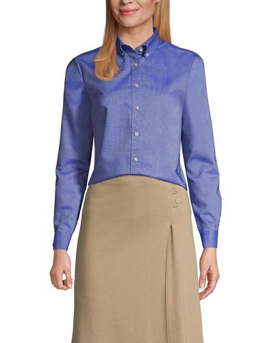 Lands' End School Uniform Long Sleeve Oxford Dress Shirt - Blue