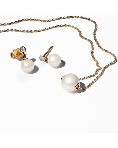 PANDORA 14k -plated Pearl Halo Necklace And Earring Gift Set - White