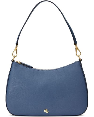 Lauren by Ralph Lauren Crosshatch Leather Medium Danni Shoulder Bag - Blue