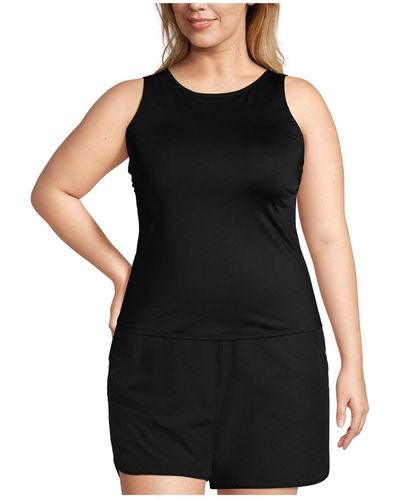 Lands' End Plus Size Ddd-cup Chlorine Resistant High Neck Upf 50 Modest Tankini Swimsuit Top - Black