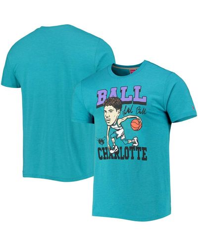Homage Lamelo Ball Heathered Charlotte Hornets Caricature Tri-blend T-shirt - Blue