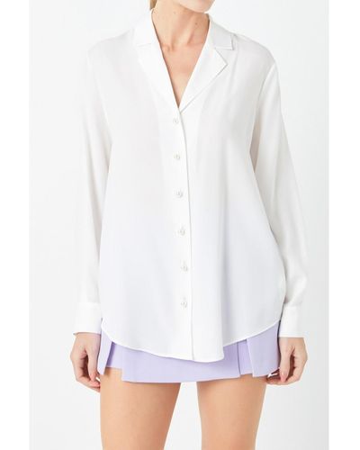Endless Rose Pearl Button Collared Shirt - White
