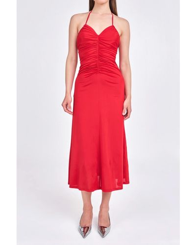 Endless Rose Halter Ruched Midi Dress - Red
