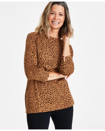 Style & Co. Small Textured Leopard Pima Boat-neck Top - Brown