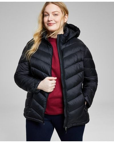 Charter Club Plus Size Hooded Packable Puffer Coat - Black