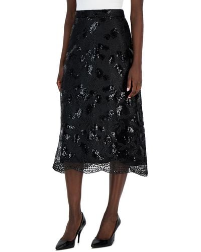 Anne Klein A-line Embellished Midi Skirt - Black